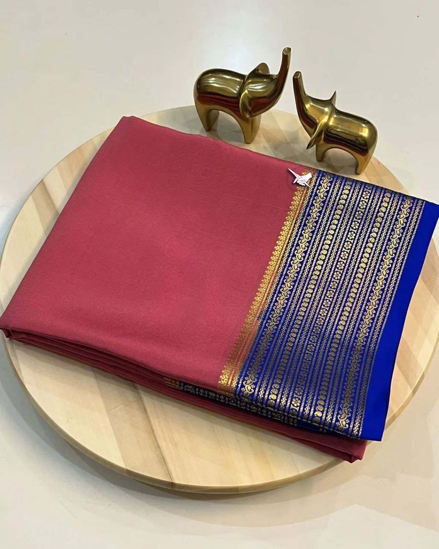 🥰 Exclusive  Zari Border Pink nd Blue  Colour Plain Mysore Silk Saree.🥰