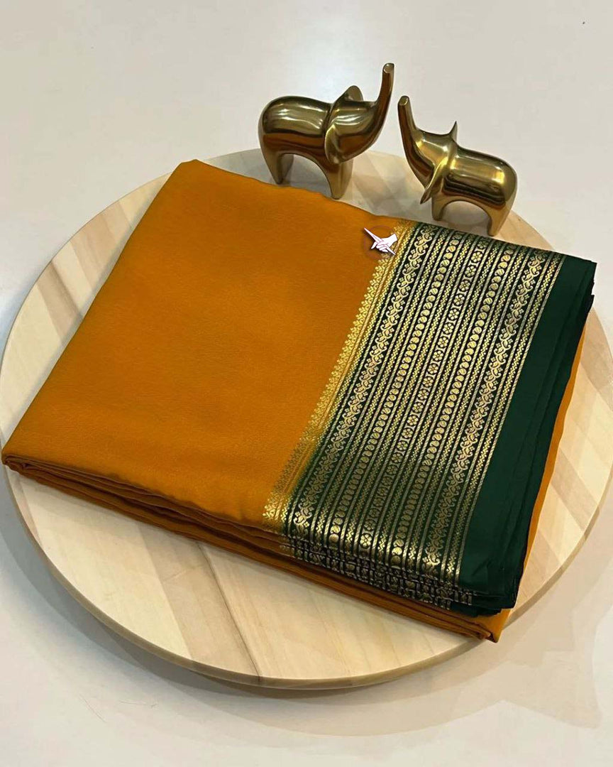 🥰 Exclusive  Zari Border Lemon Red nd Green  Colour Plain Mysore Silk Saree.🥰