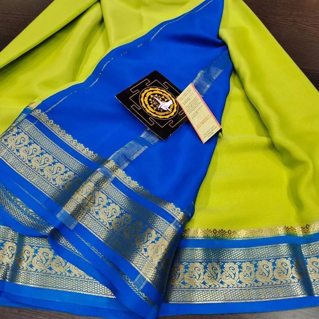 Timeless Silver And Purple Zari Border Mysore Silk Saree For Festive Wear With Blouse