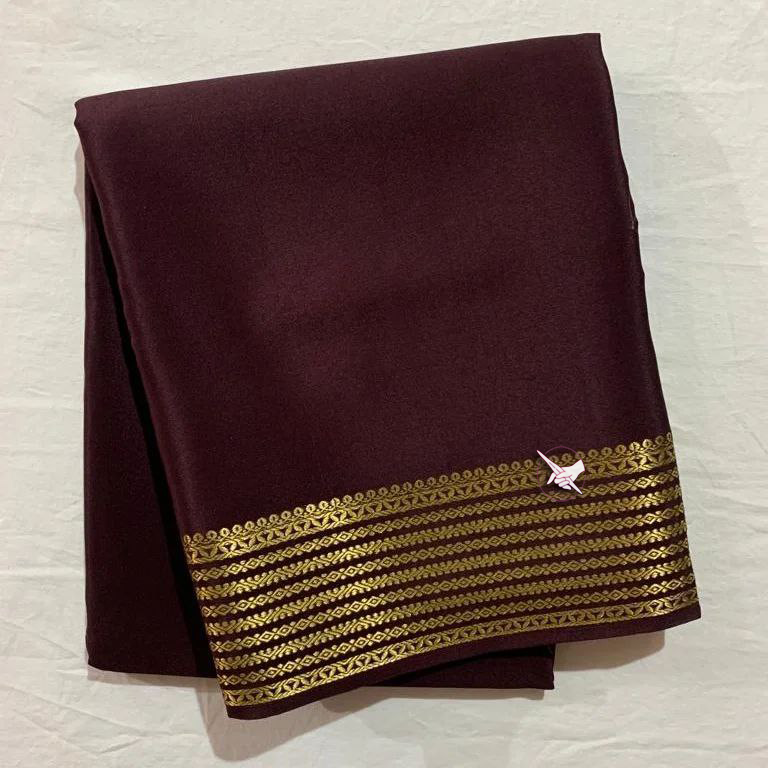 Soft And Stunning Mysore Silk Saree Maroon With Blouse And Zari Accent Border