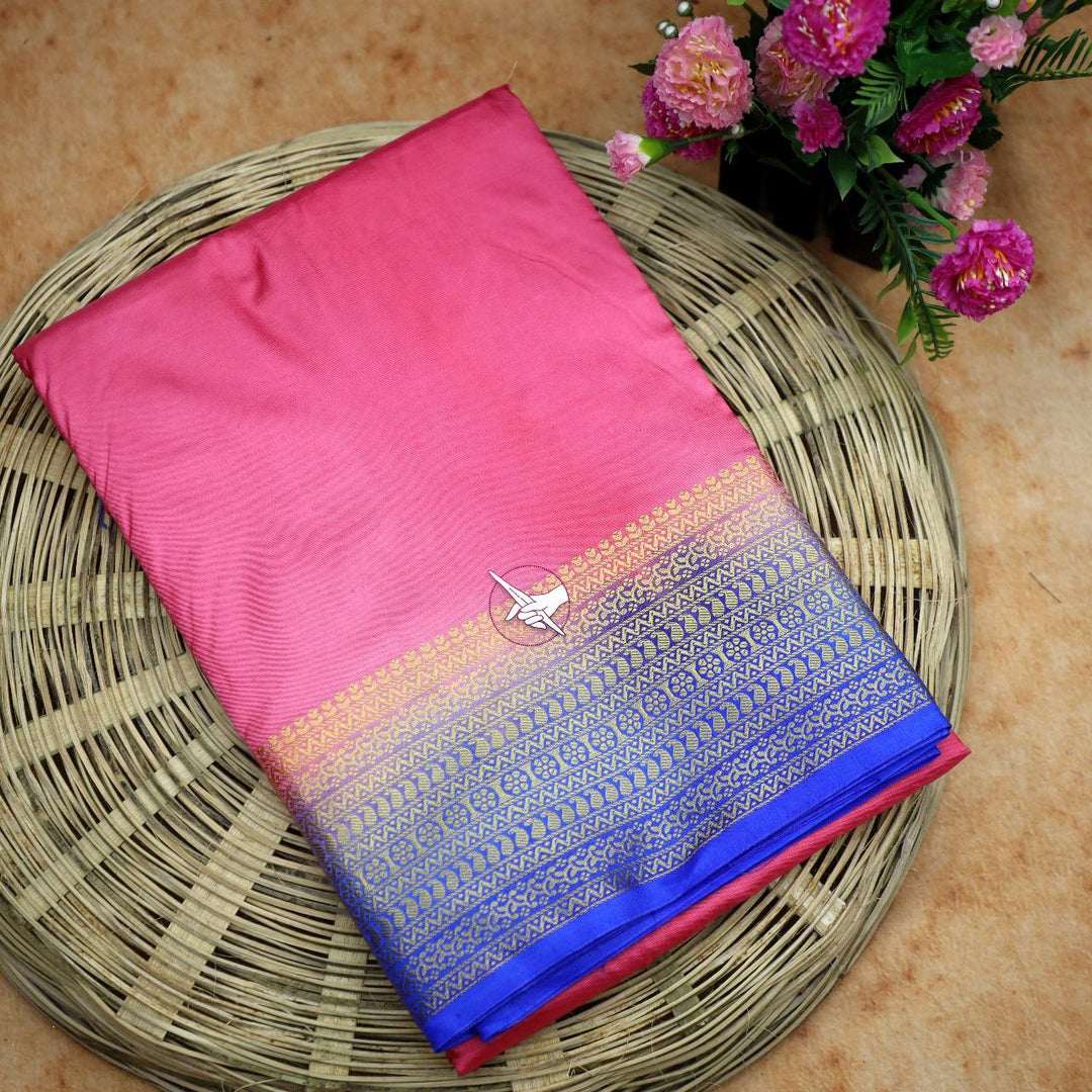 🥰 Exclusive  Zari Border Pink Colour Plain Mysore Silk Saree.🥰