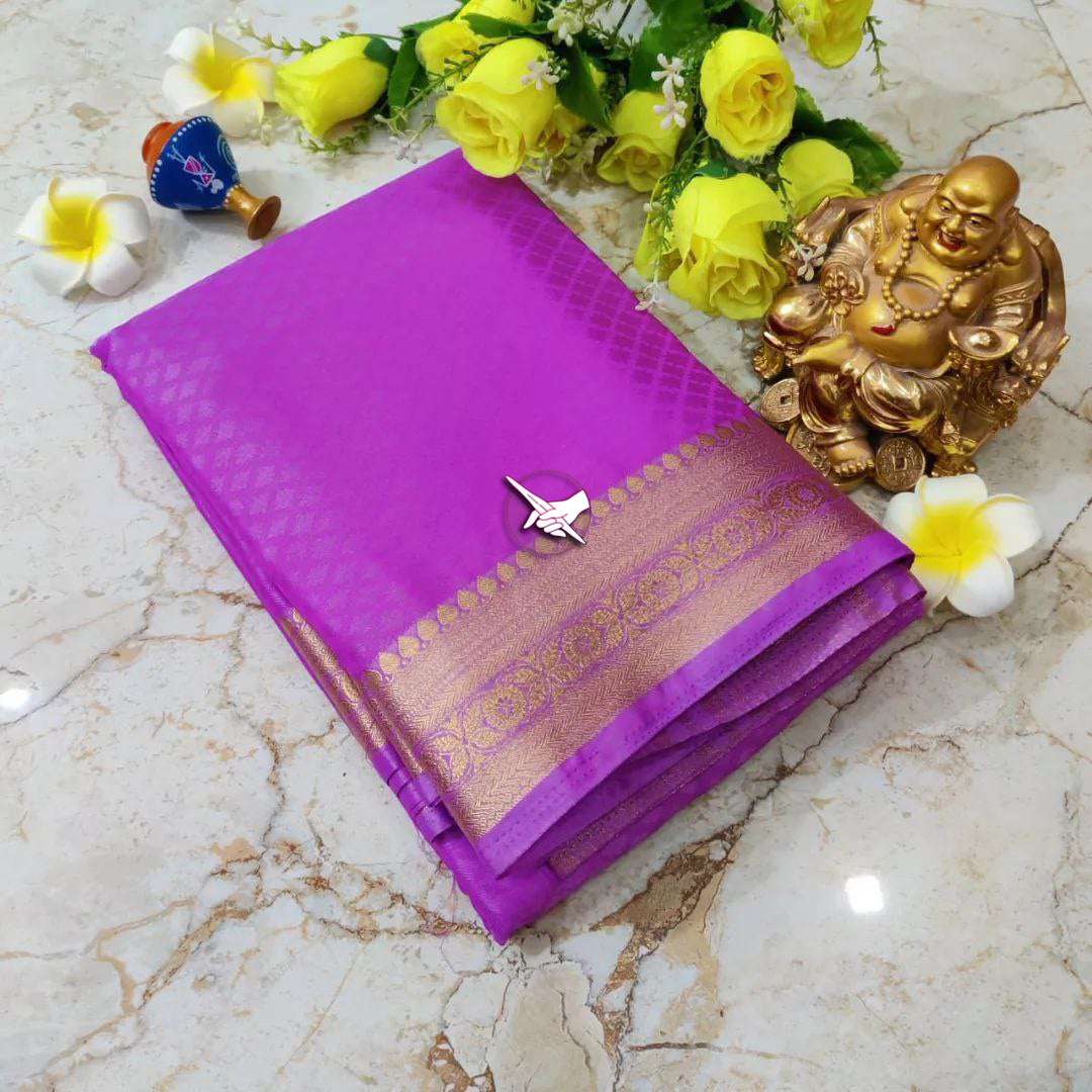 🥰 Exclusive Zari Border Light Purple Plain Mysore Silk Saree.🥰