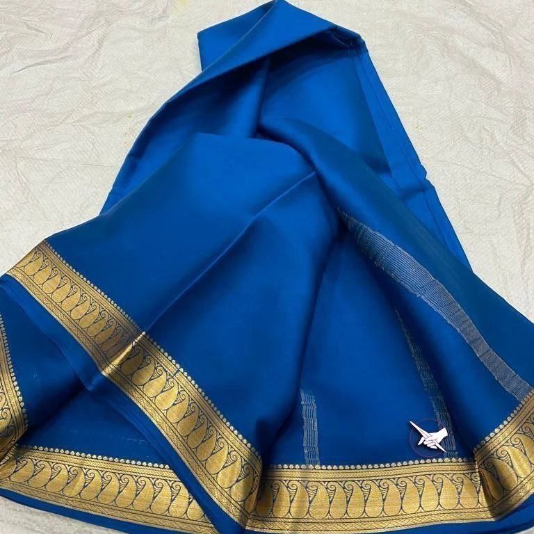 🥰 Exclusive  Zari BorderGreen   Plain Mysore Silk Saree.🥰