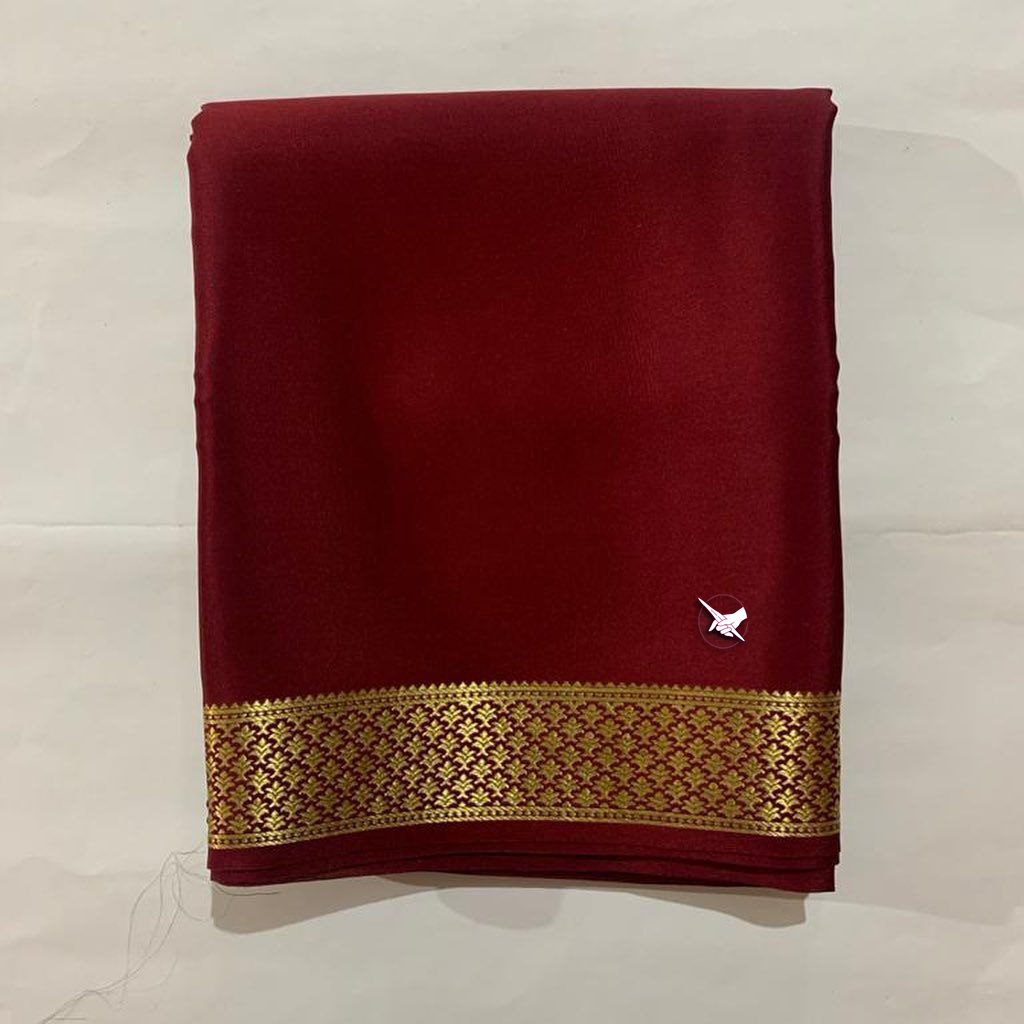 🥰 Exclusive  Zari Border Maroon Plain Mysore Silk Saree.🥰