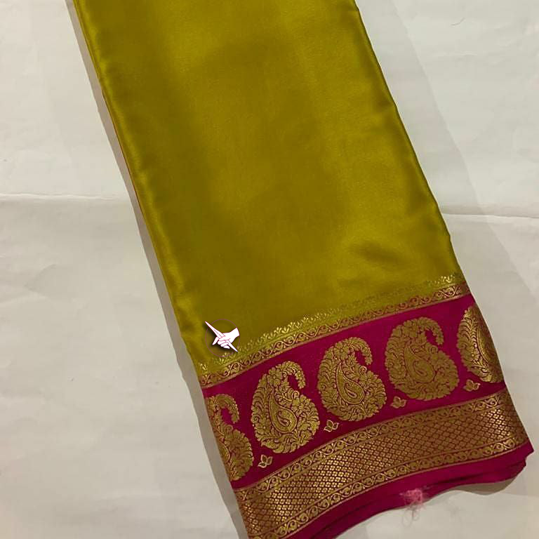 🥰 Exclusive  Zari Border Lemon Colour Plain Mysore Silk Saree.🥰