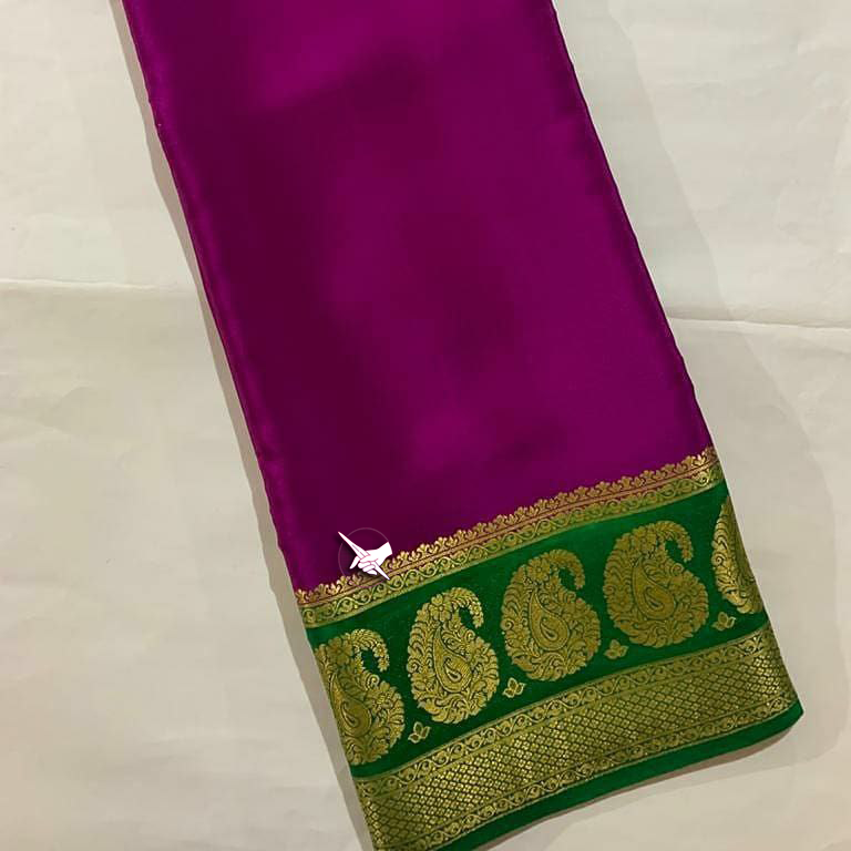 🥰Exclusive Zari Border Purple Colour Plain Mysore Silk Saree.🥰