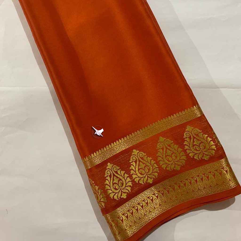 🥰 Exclusive  Zari Border Orange   Plain Mysore Silk Saree.🥰