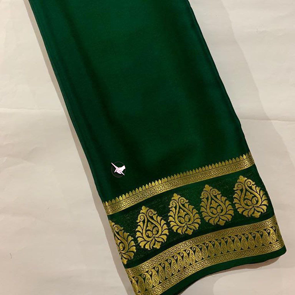 🥰Exclusive Zari Border Green  Plain Mysore Silk Saree.🥰