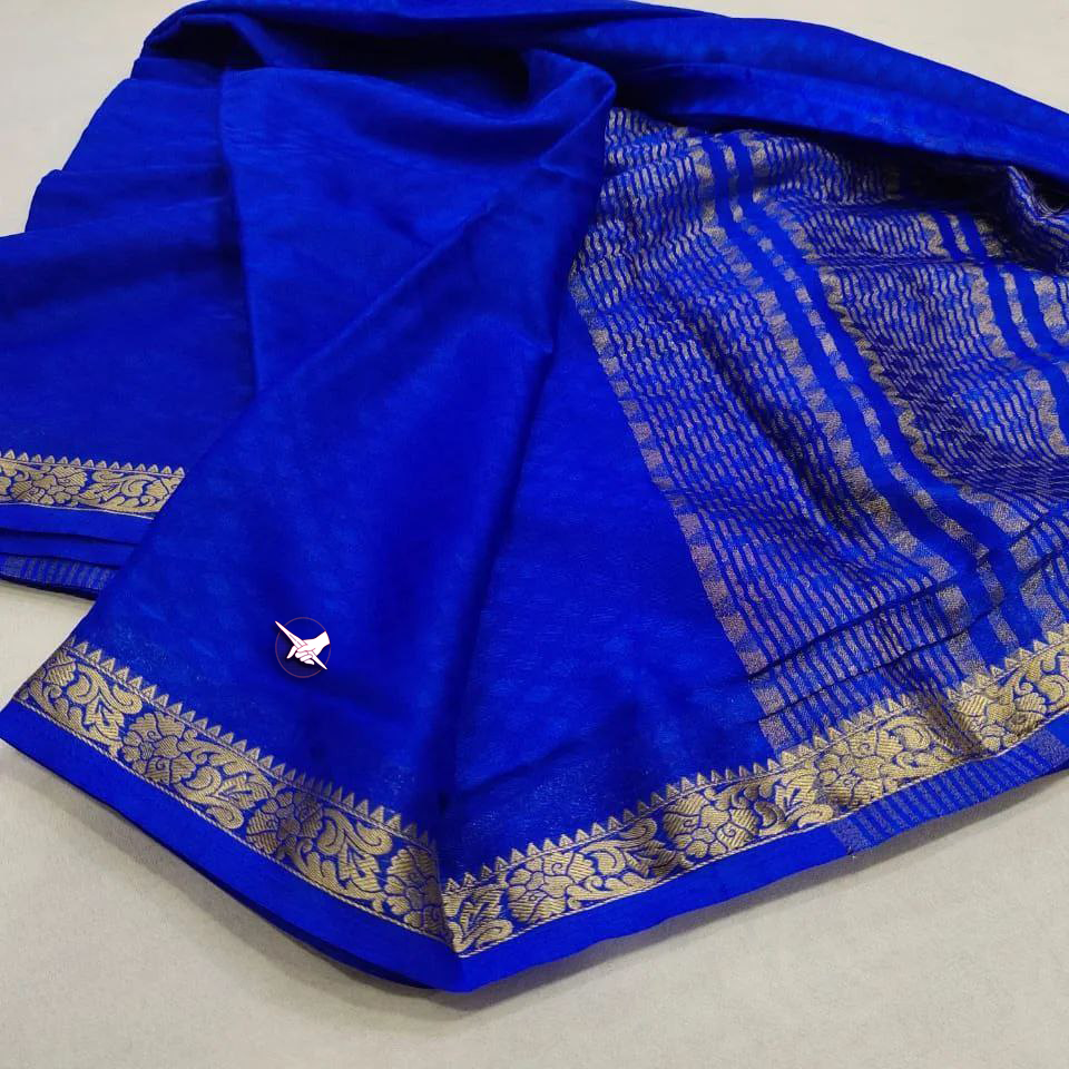 🥰  Exclusive Zari Border Blue  Plain Mysore Silk Saree.🥰