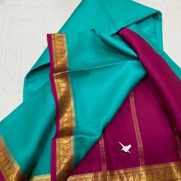 🥰Exclusive Zari Border Sky Blue nd Purple Colour Plain Mysore Silk Saree.🥰