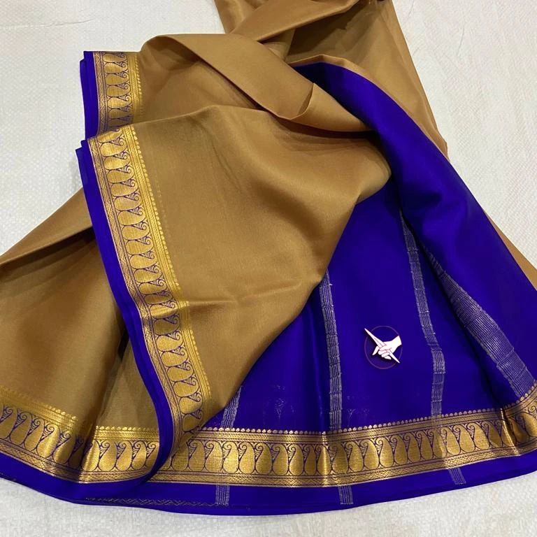 🥰 Exclusive Zari Border Brown nd Purple  Colour Plain Mysore Silk Saree.🥰