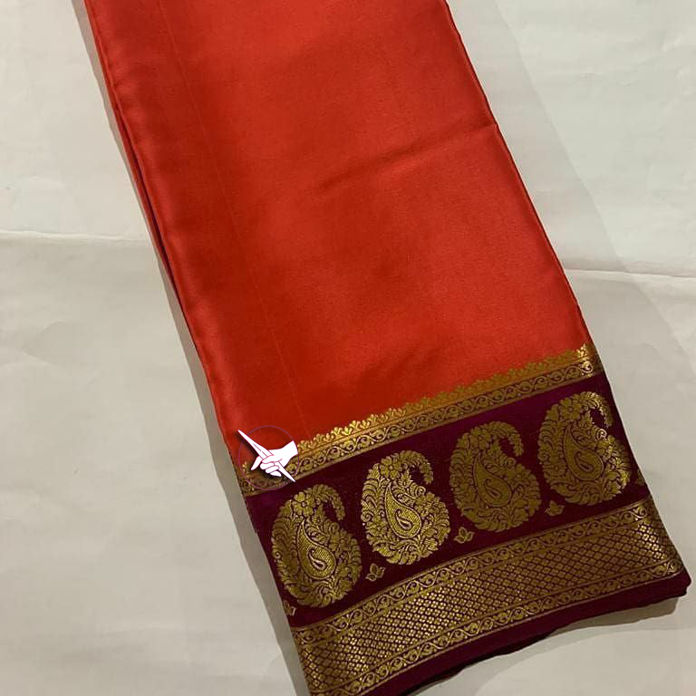 🥰 Exclusive Zari Border Maroon Colour Plain Mysore Silk Saree.🥰