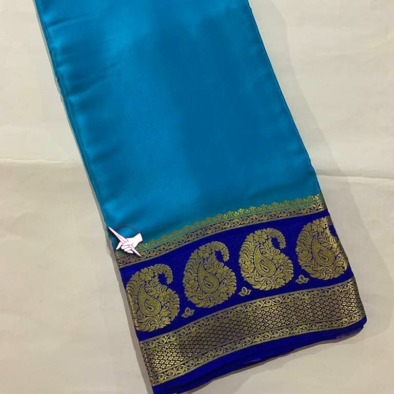 🥰 Exclusive Zari Border Navy Blue Colour Plain Mysore Silk Saree.🥰