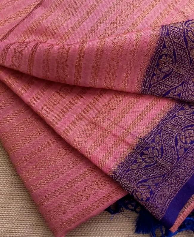 Alluring Pink And Purple Traditional Silk Saree With Contrast Border And Pallu In Kubera Pattu Style