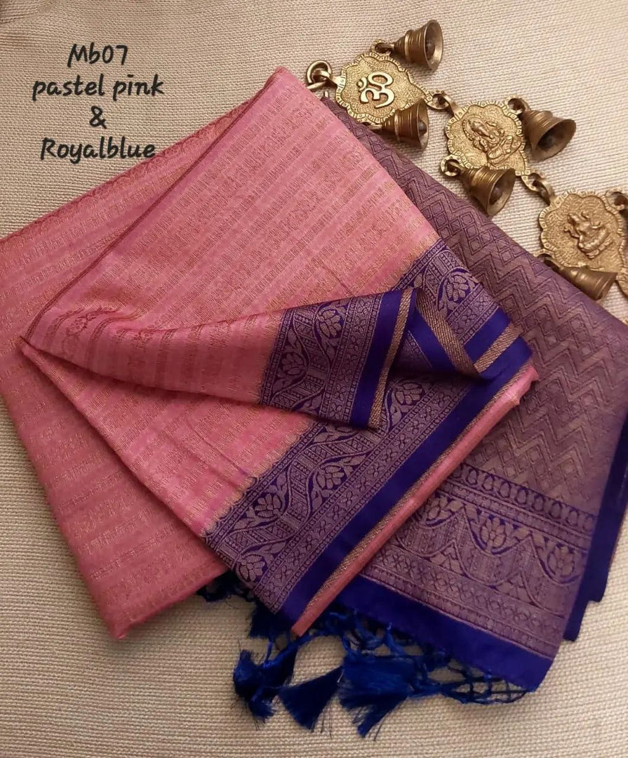 Alluring Pink And Purple Traditional Silk Saree With Contrast Border And Pallu In Kubera Pattu Style