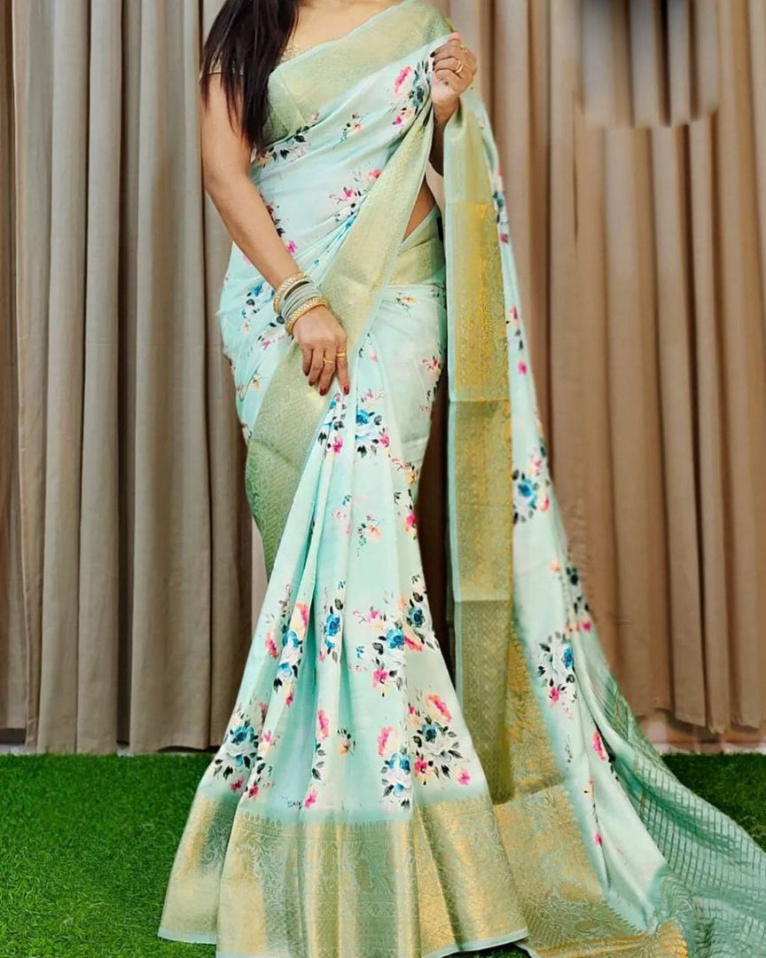 Flower Printed Handloom Soft Silk Saree 💕