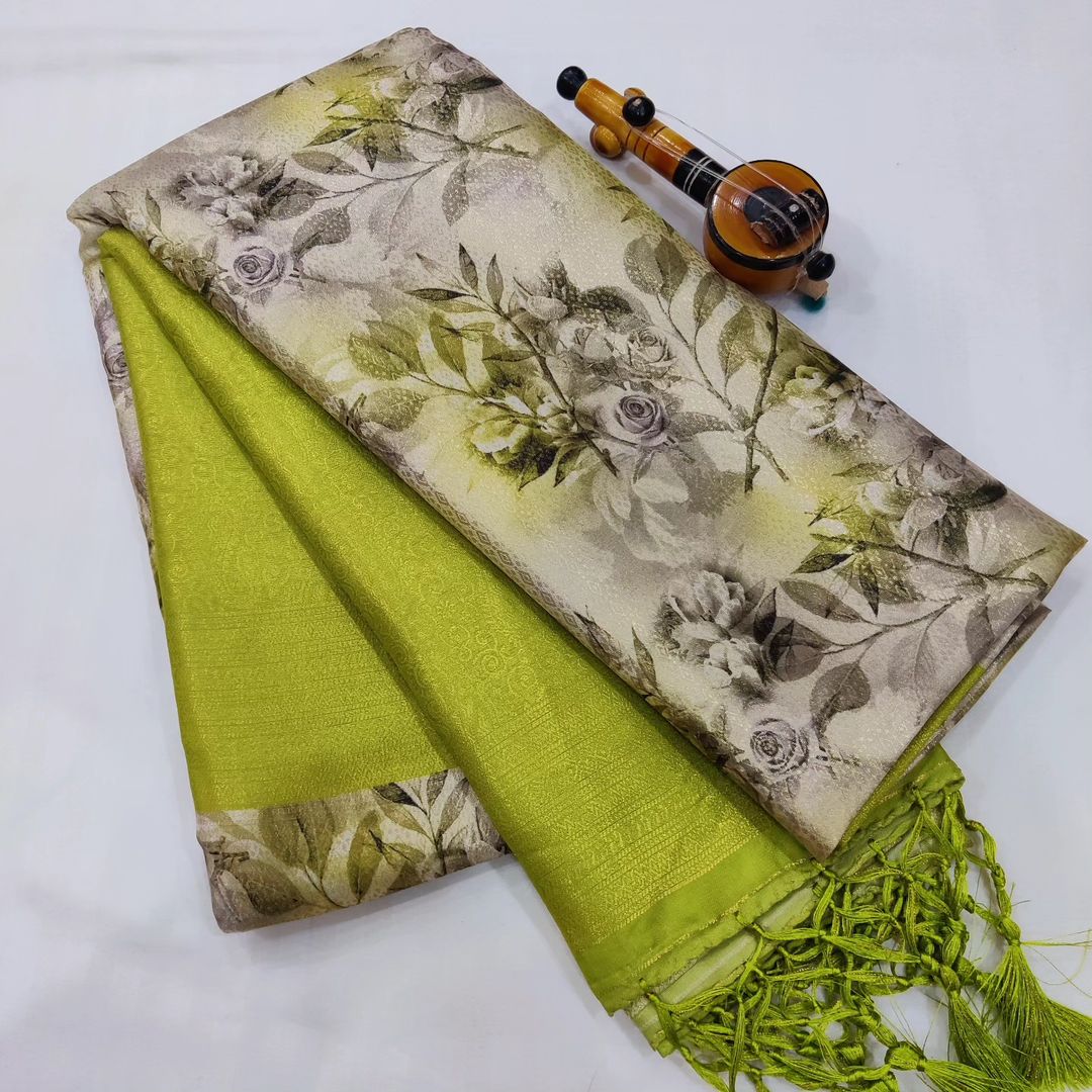 FABULOUS SOFT SILK FABRIC SAREE WITH FLORAL DIGITAL PRINT