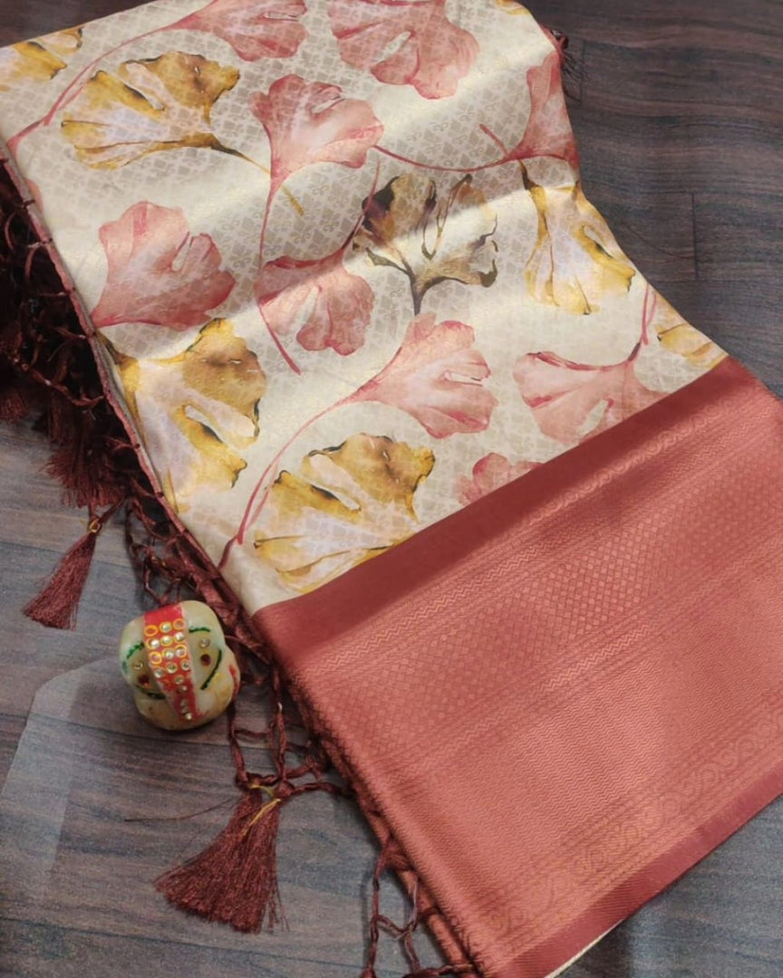 YELLOW & PEACHISH PINK - ART DIGITAL PRINT SOFT SILK SAREE