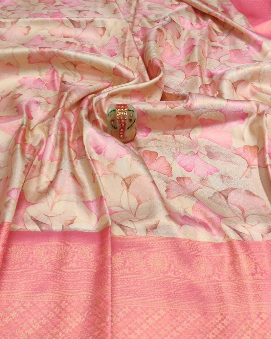 YELLOW & PEACHISH PINK - ART DIGITAL PRINT SOFT SILK SAREE