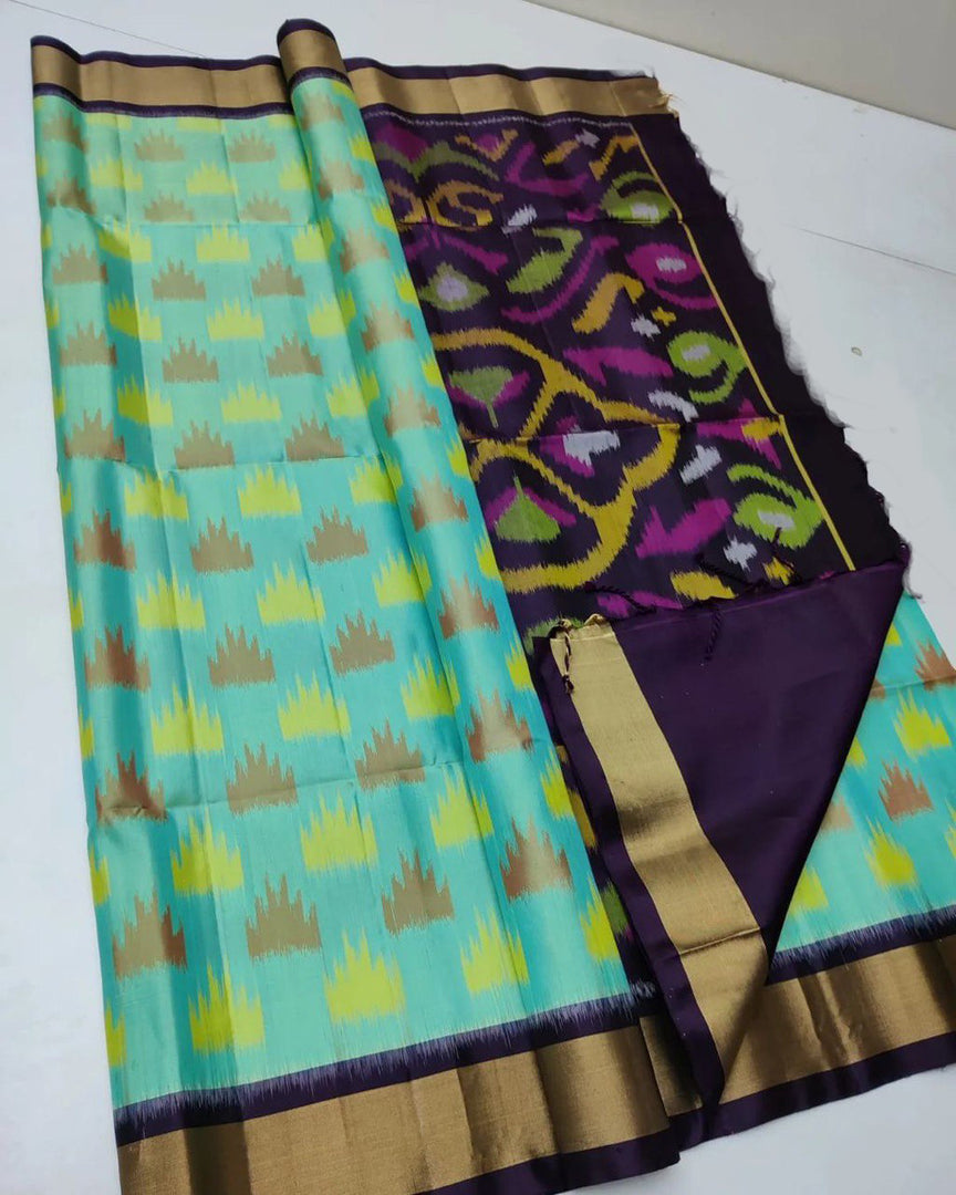 ikkat Printed Handloom Soft Silk Saree 💕