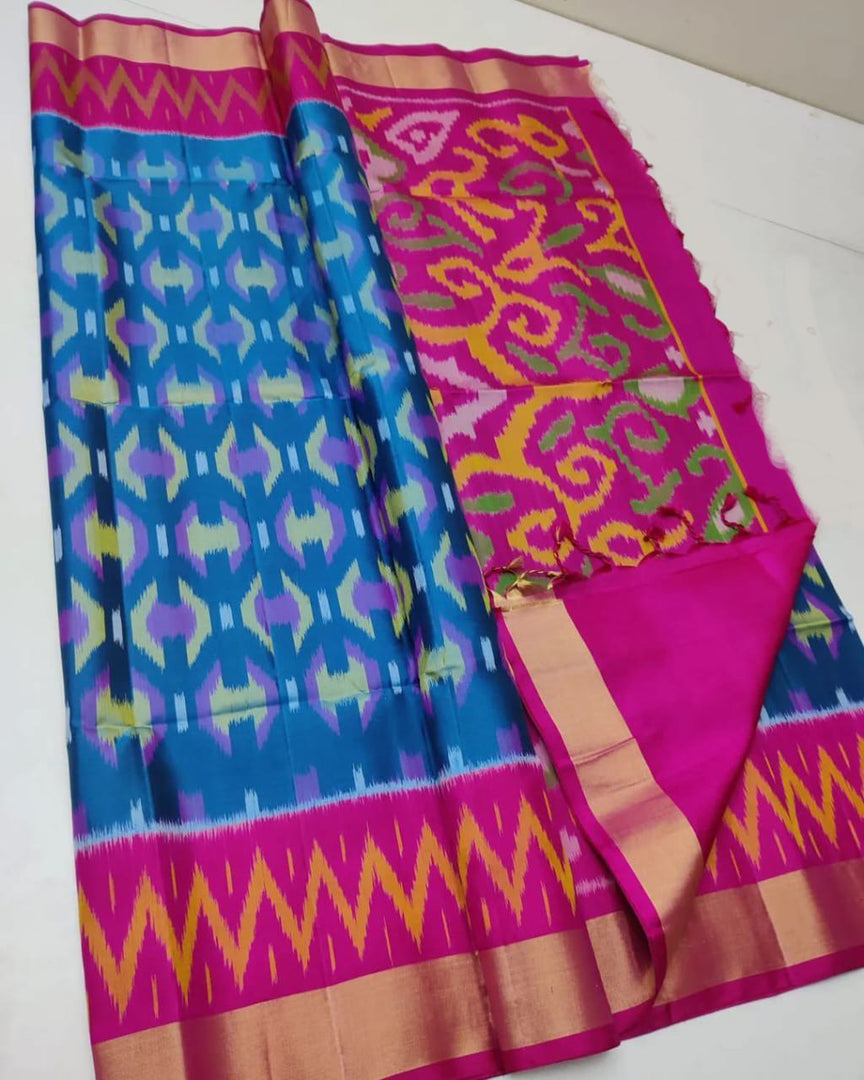 ikkat Printed Handloom Soft Silk Saree 💕