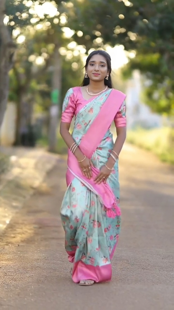 Cyan Pink Traditional Soft Silk Digital Print Saree